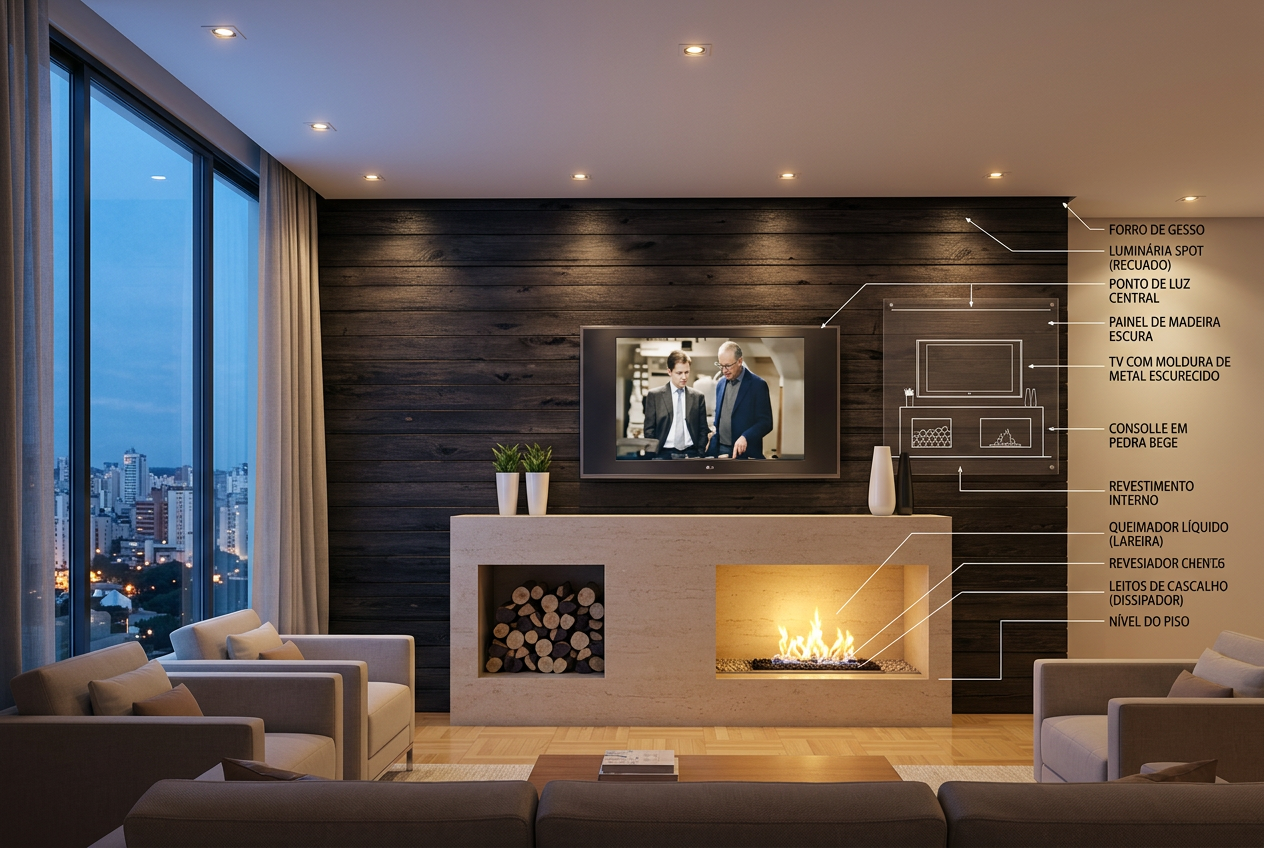 Iluminação de sala de TV: spots embutidos