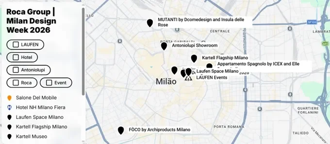 Programação completa das experiências do Grupo Roca em Milão está disponível em mapa.