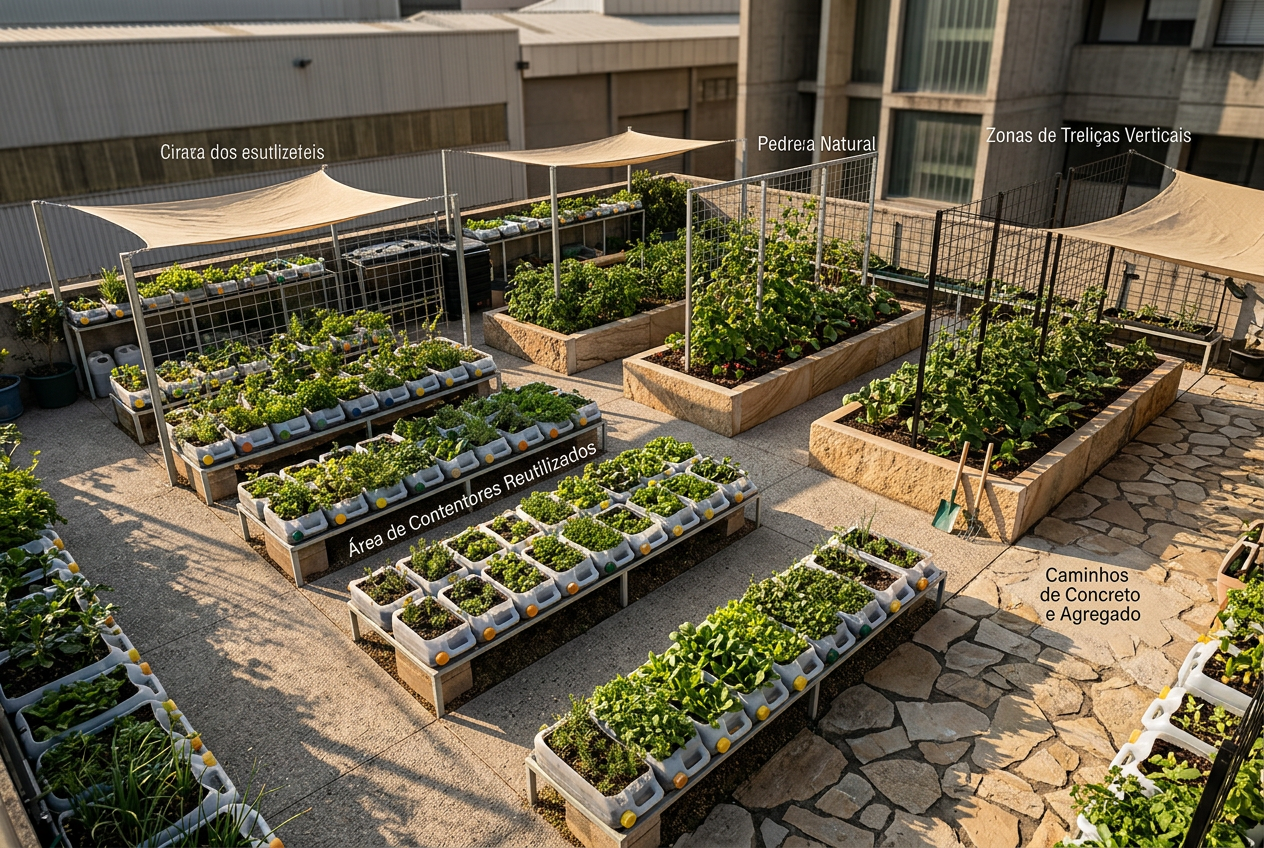 Hortas Urbanas com embalagem de produto doméstico
