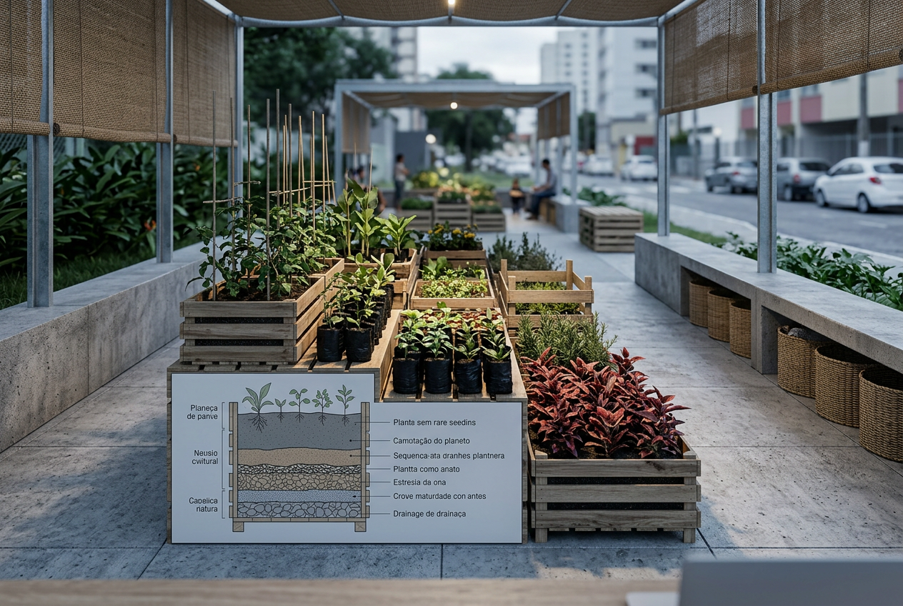 Hortas Urbanas com caixote de papelão