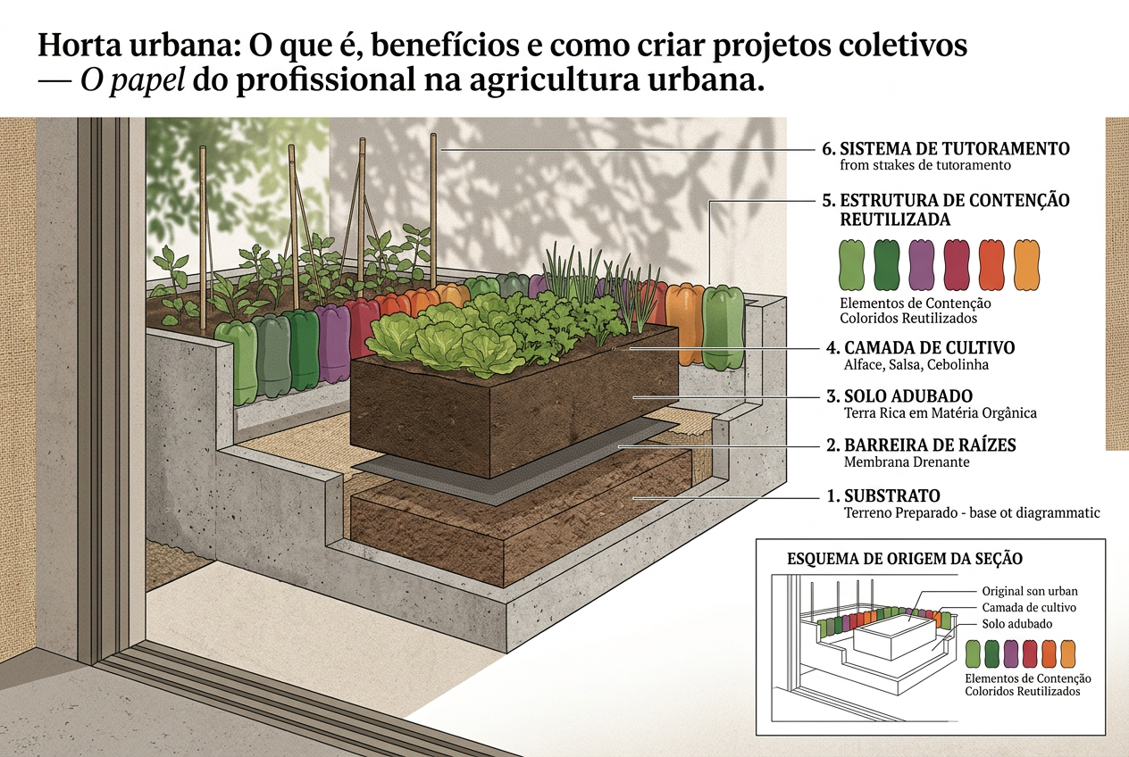 Hortas urbanas: canteiro com garrafas pet