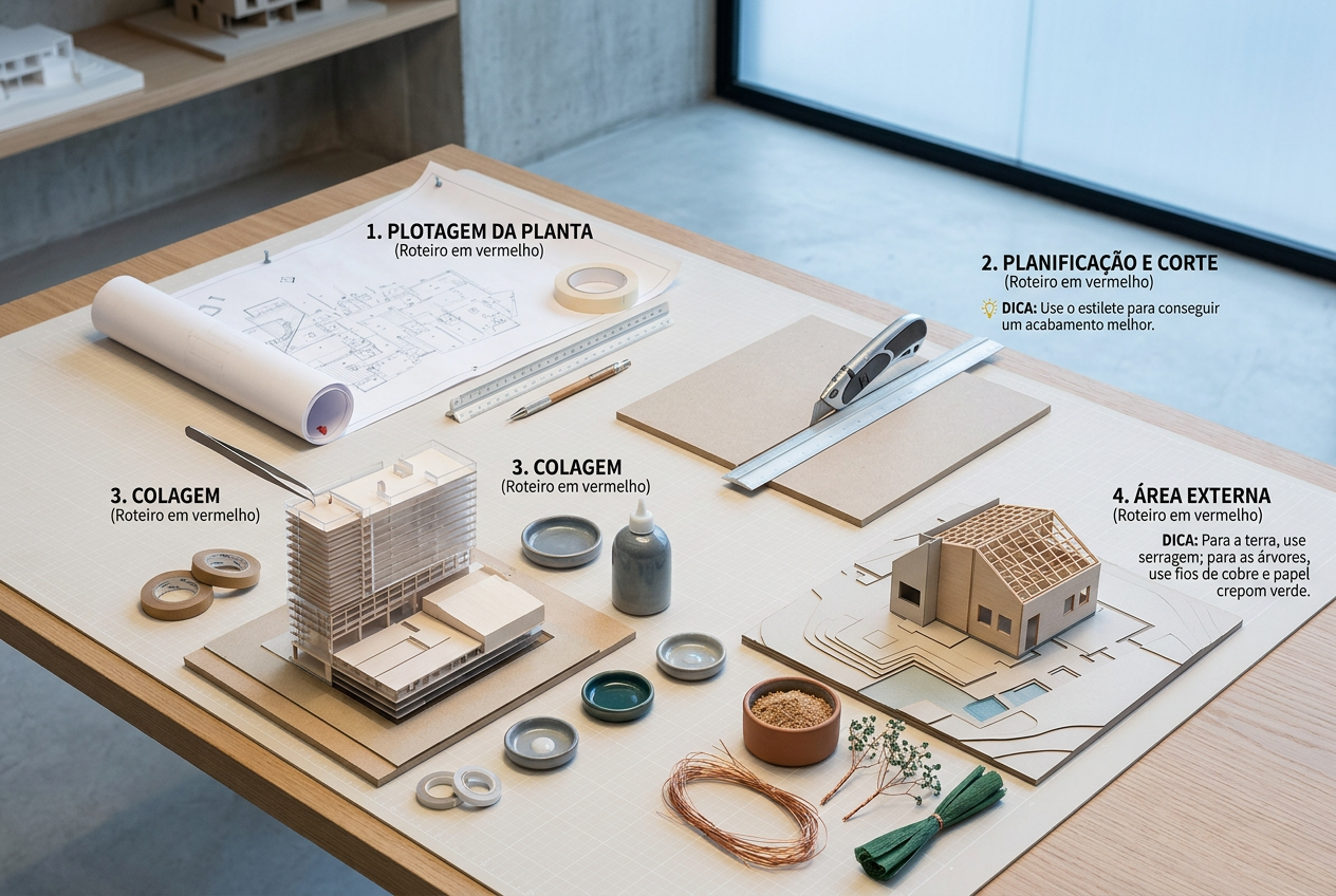 Maquete de arquitetura: mini maquete na caixa de fósforo