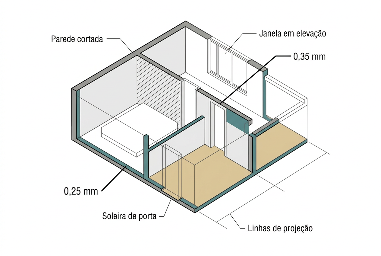 Linha em vista (linha contínua que representa uma aresta visível sem que o objeto tenha sido cortado)