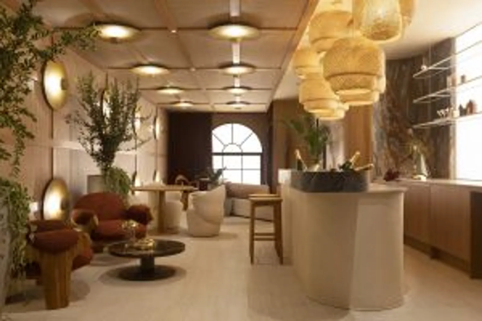 Projeto: Teresa Simões Arquitetura | Detalhe do interior do Qalb Boutique Café, evidenciando a atmosfera acolhedora e os elementos de design que promovem a desaceleração.