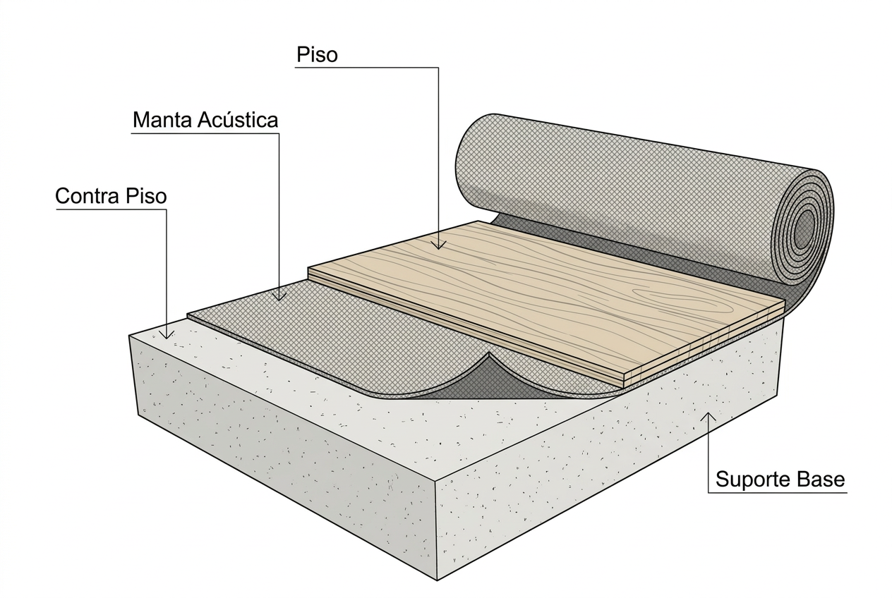 Além da função acústica, esses materiais contribuem para a estabilidade do sistema de piso