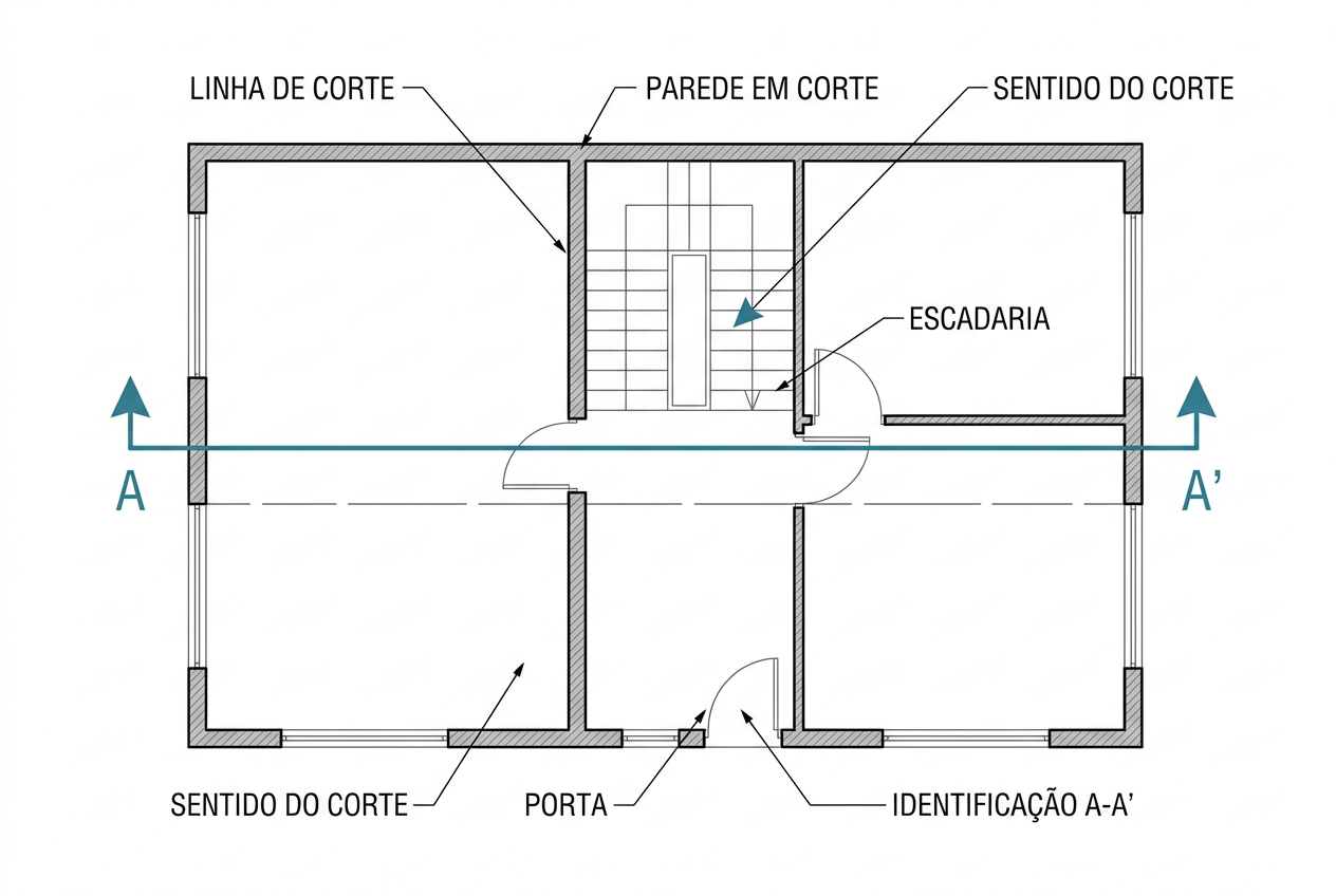 Nas extremidades dessa linha, é indispensável a inclusão de setas indicativas que apontam para a direção