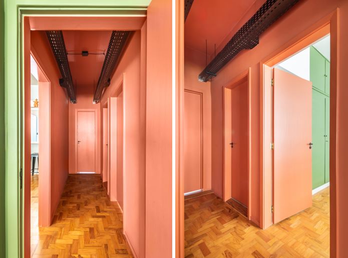 Projeto BMA Studio | Na reforma desse apartamento comandado pelo arquiteto Bruno Moraes, este corredor que conecta os quartos à sala e o banheiro principal, exala continuidade visual a partir da cor Terra Roxa, da Suvinil
