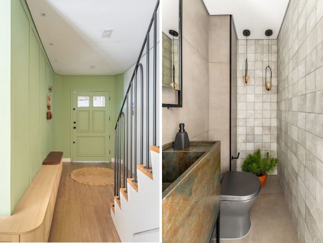 Projeto BMA Studio | Começar pelo hall de entrada ou lavabo pode superar o receio de usar uma única paleta. Foi assim que o arquiteto Bruno Moraes atuou os projetos acima